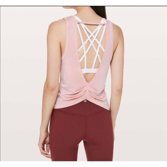 Lululemon Deep Stretch Tank Top Open Back Size Medium Rare Style Dusty Pink - Picture 4 of 9